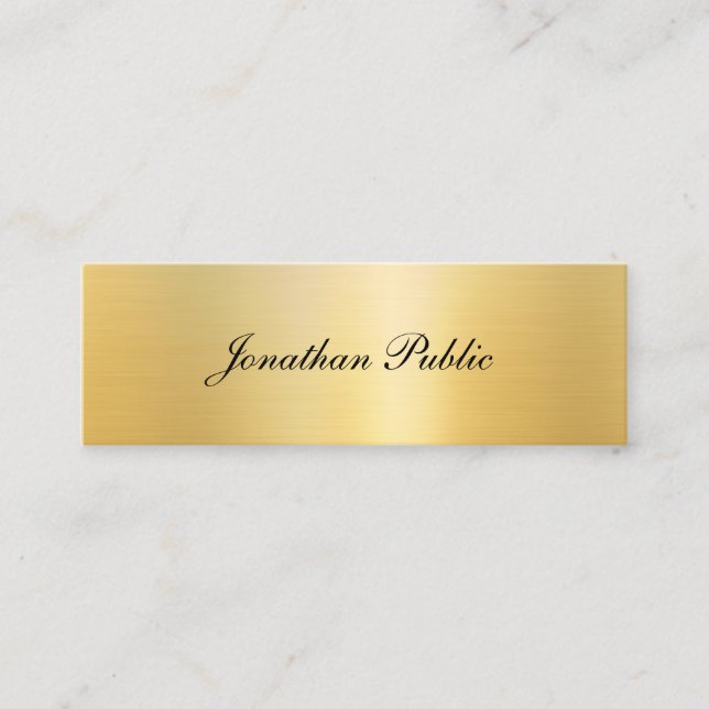 Cartão De Visita Mini Elegante Faux Dourado Modern Handwrite Name Modelo (Frente)
