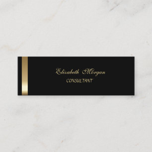 Cartão De Visita Mini Elegante Listrado de Preto e Dourado