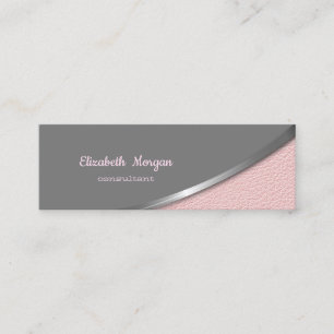 Cartão De Visita Mini Elegante Moder Rosa Prateado Visual de Couro
