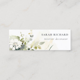 Cartão De Visita Mini Elegante Moderno Boho Abstrato Verde Floral Branco