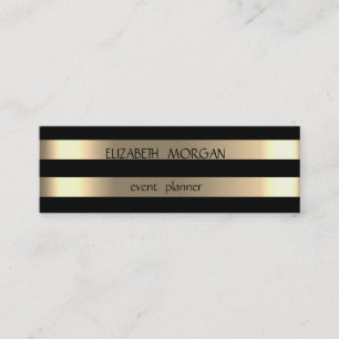 Cartão De Visita Mini Elegante Moderno Listrado Dourado, Preto