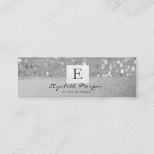 Cartão De Visita Mini Elegante Moderno Monograma Prata Brilho Bokeh