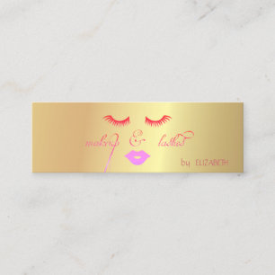 Cartão De Visita Mini Elegante Moderno Sofisticado Dourado, Lábios, Cíli