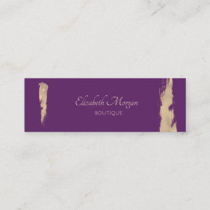 Cartão De Visita Mini Elegante Moderno Traço de Pincel Violeta Dourado