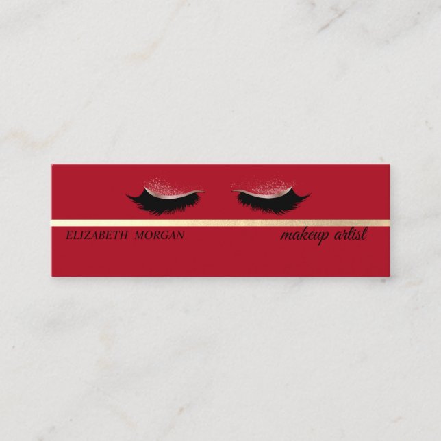 Cartão De Visita Mini Elegante Moderno, Vermelho, Lashes Faux (Frente)