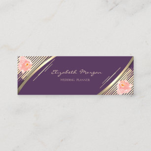Cartão De Visita Mini Elegante Moderno, Violeta, Listras de Ouro Falso,