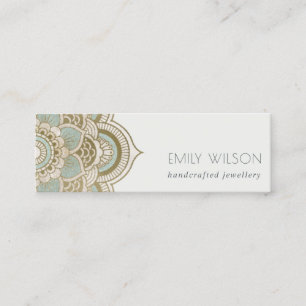 Cartão De Visita Mini Elegante Ornamentado Dourado Turquesa Teal Turques
