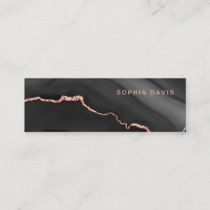 Cartão De Visita Mini Elegante Preto Agate com Faux Rosa Dourado