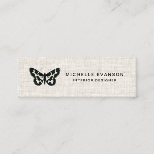 Cartão De Visita Mini Elegante preto Borboleta-borboleta Logotipo de Tan
