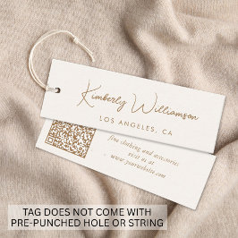 Cartão De Visita Mini Elegante rótulo de roupa com código QR dourado e c