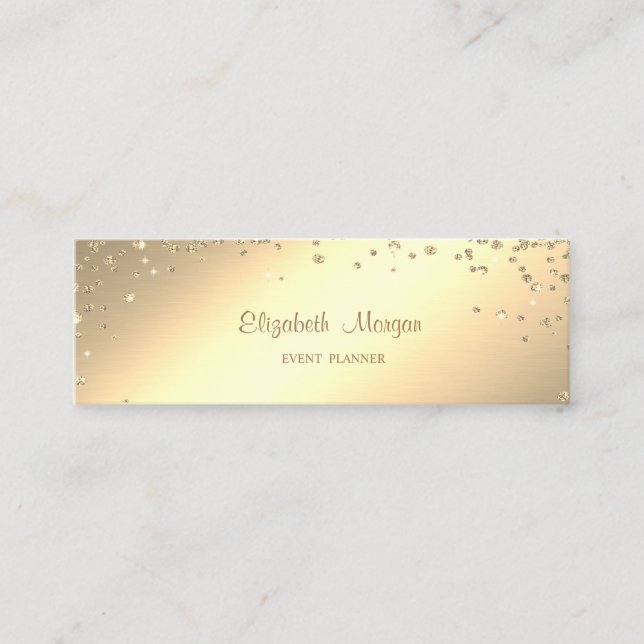 Cartão De Visita Mini Elegante Sofisticado Simples Ouro Diamantes (Frente)