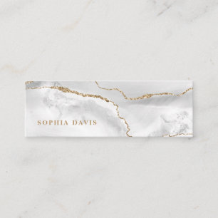 Cartão De Visita Mini Elegante White Agate com Faux Dourado