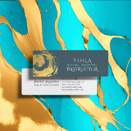 Cartão De Visita Mini Elegante YOGA Azul e ZEN Dourado Símbolo Brushstro