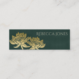 CARTÃO DE VISITA MINI ENDEREÇO FLORAL VERDE ESCURO DOURADO GLAMOROSO DE