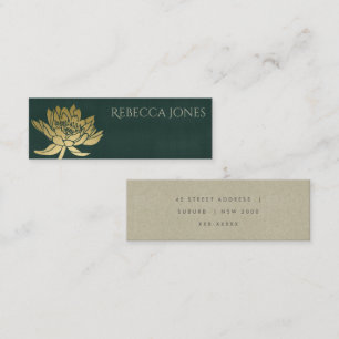 CARTÃO DE VISITA MINI ENDEREÇO FLORAL VERDE ESCURO DOURADO GLAMOROSO DE