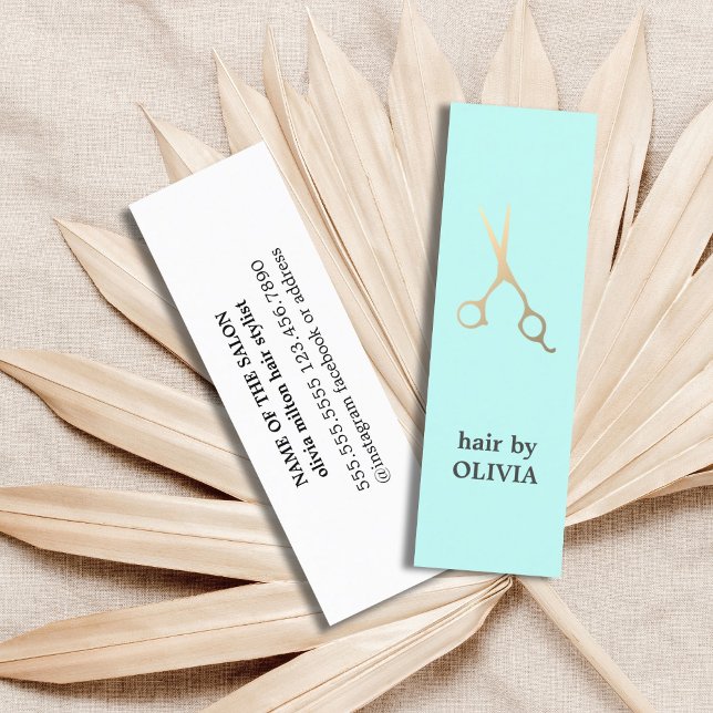 Cartão De Visita Mini Estilos de Cabelo Dourado de Tesoura Azul Minimiza (Criador carregado)