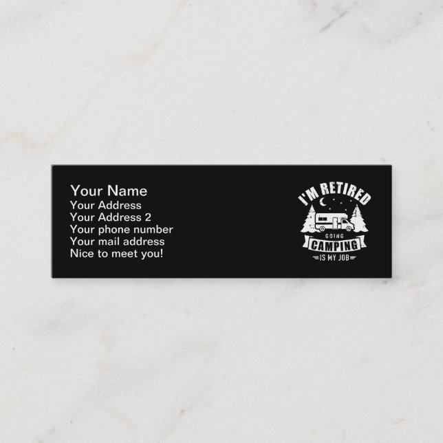 Cartão De Visita Mini Estou aposentado, acampar é meu trabalho RV (Frente)