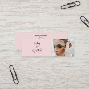 Cartão De Visita Mini Estúdio de Cílios Blush Rosa Preto Script Foto