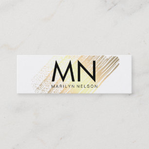 Cartão De Visita Mini Faux Dourado escovado com monograma chic