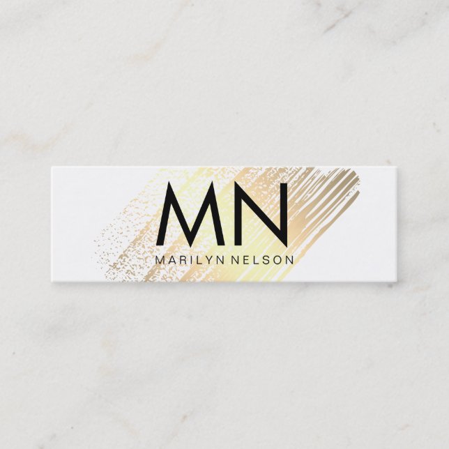 Cartão De Visita Mini Faux Dourado escovado com monograma chic (Frente)