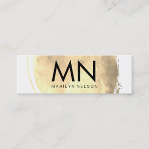 Cartão De Visita Mini Faux Dourado escovado com monograma chic