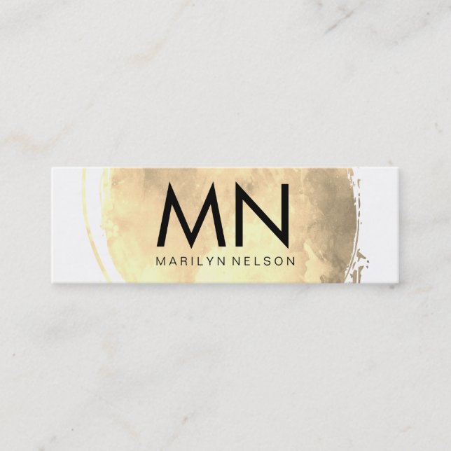 Cartão De Visita Mini Faux Dourado escovado com monograma chic (Frente)