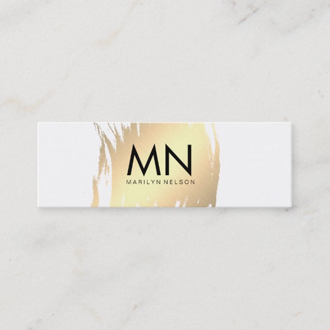Cartão De Visita Mini Faux Dourado escovado com monograma chic (Frente)