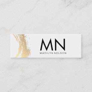 Cartão De Visita Mini Faux Dourado escovado com monograma chic