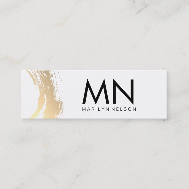 Cartão De Visita Mini Faux Dourado escovado com monograma chic (Frente)