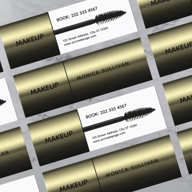 Cartão De Visita Mini Faux mascara brush makeup artist (Criador carregado)
