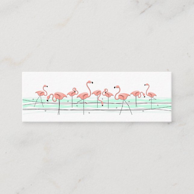 Cartão De Visita Mini Flamingo Ocean Line texto fino (Frente)