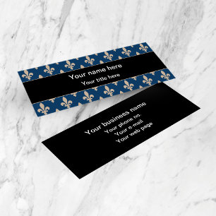 Cartão De Visita Mini Fleur de Lis Pattern, francês, real, creme, azul