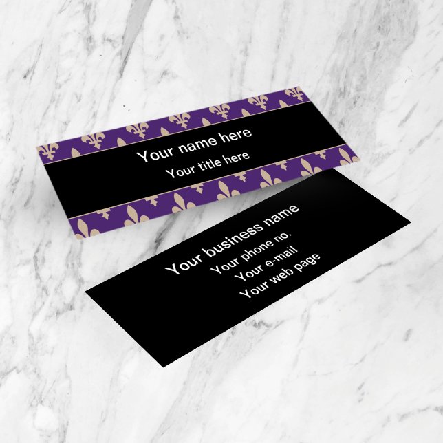 Cartão De Visita Mini Fleur de Lis Pattern, Francês, Real, Creme, Roxo (Criador carregado)