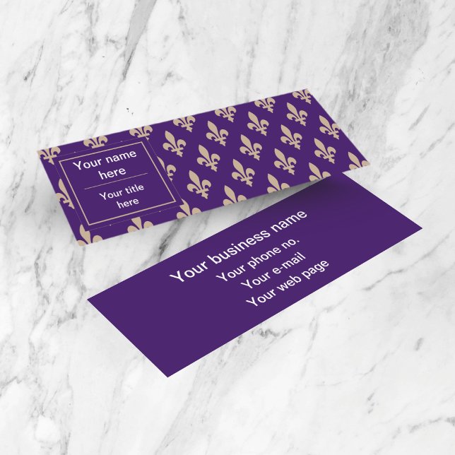 Cartão De Visita Mini Fleur de Lis Pattern, Francês, Real, Creme, Roxo (Criador carregado)