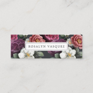 Cartão De Visita Mini Florais Elegantes Vintage em Preto
