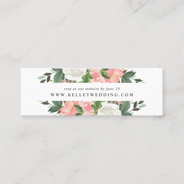 Cartão De Visita Mini Floral Primavera Blush | Placas RSVP de Site de Ca (Frente)
