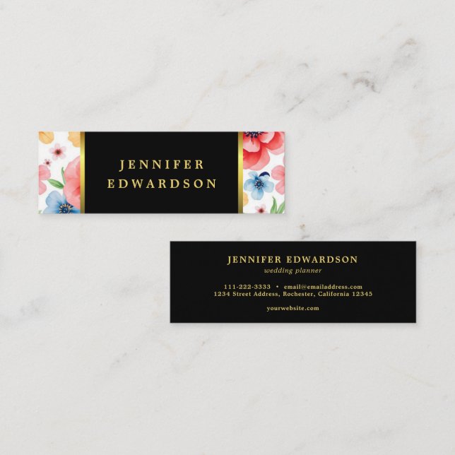 Cartão De Visita Mini Flores aquarelas elegantes boho profissional (Frente/Verso)