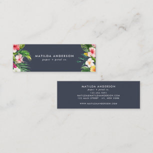 Cartão De Visita Mini Folhagem moderna azul-floral tropical