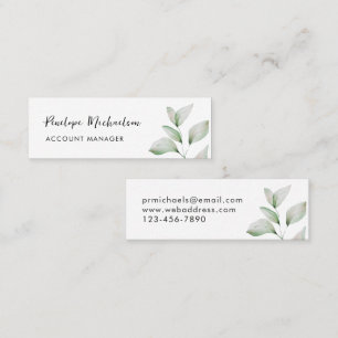 Cartão De Visita Mini Folhas Botânicas Simples com Script Bonito