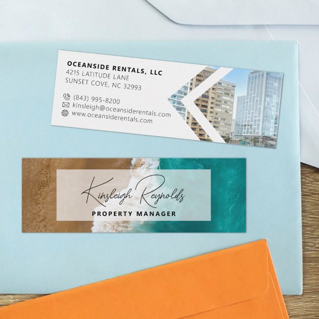Cartão De Visita Mini Foto personalizada do Ocean / Beach Rental Propert (Criador carregado)