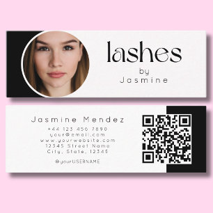 Cartão De Visita Mini Foto Qr Preto e Branco de Técnico de Cílios
