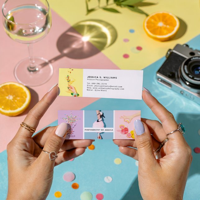 Cartão De Visita Mini Fotografia moderna fotógrafo de colagem de fotos e (Modern photography chic photo collage photographer)