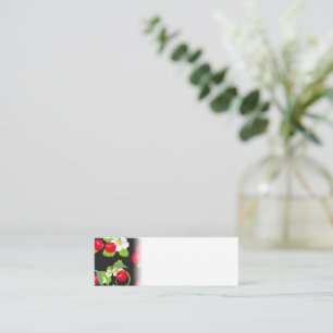 Cartão De Visita Mini Fruta Cereja Vermelha Folhas Verdes Lindas Flores