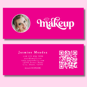 Cartão De Visita Mini Fuchsia Rosa Beleza Profissional MUA Foto Qr