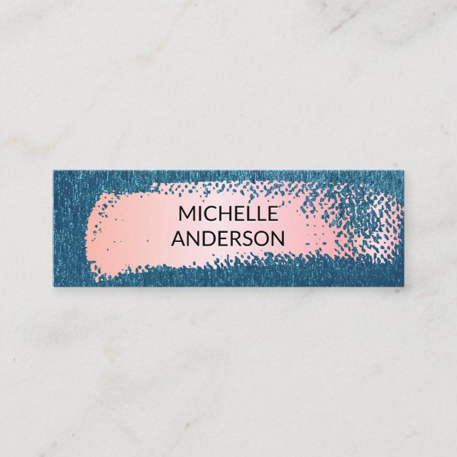 Cartão De Visita Mini Fundo de Textura Azul | Pincel Rosa (Frente)