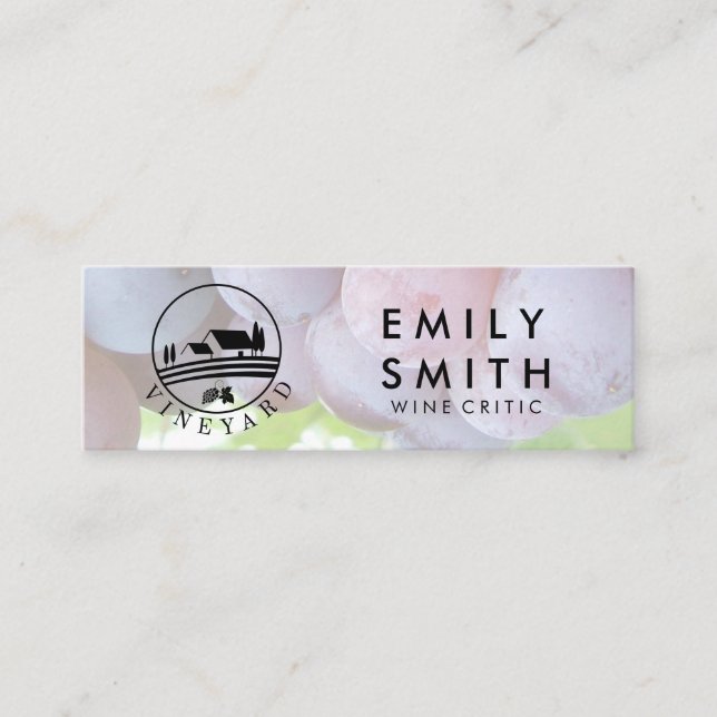 Cartão De Visita Mini Garrafa Elegante Dourada de Vinho Branco | Uvas (Frente)