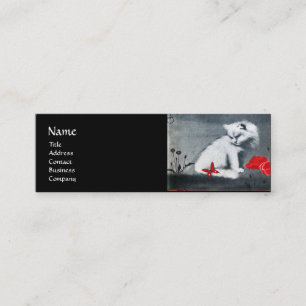 CARTÃO DE VISITA MINI GATO BRANCO COM VERMELHO MONOGRAMA VERMELHO