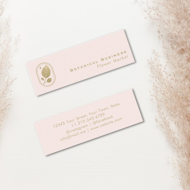 Cartão De Visita Mini Gelado Botânico Mínimo Dourado Elegante Rosa (Elegant Gold Leaf Minimal Botanical Cream Pink Mini Business Card)
