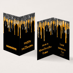 Cartão De Visita MINI Glitter Orange Happy Halloween Classroom Card