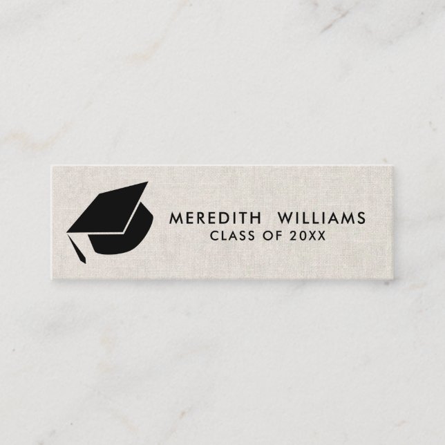 Cartão De Visita Mini Graduação de Formando de linho natural Inserir (Frente)